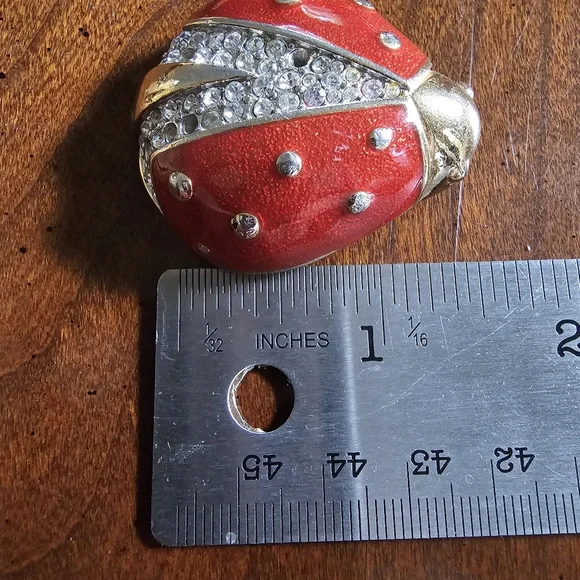 Vintage Givenchy Ladybug Brooch Red Enamel Crystal Rhinestones Gold Tone - FLAW - Picture 12 of 13